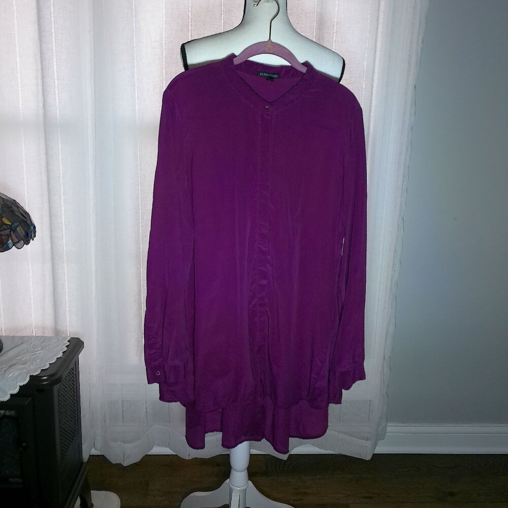 EILEEN FISHER Tunic Hidden Button-Up Front Hi Lo Silk Cranberry NWOT XL